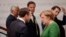 French President Emmanuel Macron (left) and German Chancellor Angela Merkel in Sibiu, Romania, on May 9