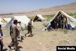 Afghan refugees in a camp in Korog, Tajikistan. This photo was posted on the Facebook page of Afghan Ambassador to Tajikistan Mohammad Zaher Aghbar on July 9.