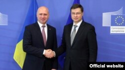 Valdis Dombrovskis, vicepreședintele Comisiei Europene, la o întîlnire cu premierul R. Moldova, Pavel Filip