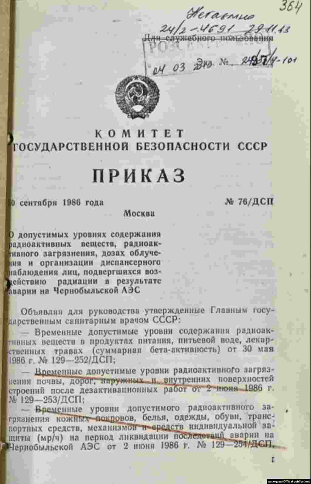 Секретний наказ КДБ СРСР від 30 вересня 1986 року