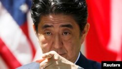 ԱՄՆ - Ճապոնիայի վարչապետ Սինձո Աբեն Վաշինգտոնում ասուլիսի ժամանակ, 28-ը ապրիլի, 2015թ․