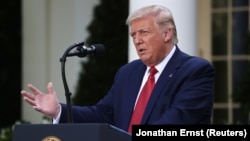 U.S. President Donald Trump attends a news conference in the Rose Garden at the White House in Washington, U.S., July 14, 2020.