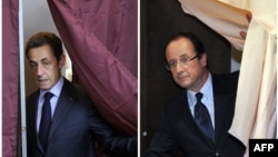 Саркози (слева) и Олланд, 22 апреля 2012 года