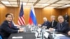 Russia's Foreign Minister Sergey Lavrov (front right) attends a meeting with US Secretary of State Marco Rubio (front left) on July 23. 