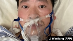 Chinese coronavirus whistle-blower Li Wenliang is shown in the hospital before his death.