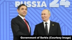 Deputy Prime Minister of Serbia Aleksandar Vulin meets with Russian President Vladimir Putin on October 24 at the BRICS summit in Kazan. 