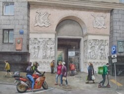 Ukrašeni ulaz u stan iz vremena sovjetske ere u blizini Kremlja, u kojem je pozorišni reditelj Vladimir Nemirovič-Dančenko živeo do svoje smrti 1943. godine