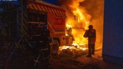 A Ukrainian firefighter attempts to extinguish a blaze that destroyed a fire truck on November 24.<br><br>Ukraine's State Emergency Service claimed the vehicle was struck by a Russian drone as firefighters were responding to the aftermath of a strike on the northeastern city of Sumy.