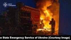 Ukrainian Firefighters Extinguish Their Own Truck After 'Precise' Drone Strike 