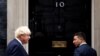 British Prime Minister Boris Johnson (left) meets Ukrainian President Volodymyr Zelenskiy at Downing Street on October 8. 