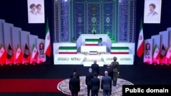 A number of foreign dignitaries take part in a farewell ceremony for the late Iranian Supreme Leader Ayatollah Ali Khamenei on July 3.