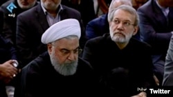 President Hassan Rouhani and Majles Speaker Ali Khamenei at Friday prayers led by Supreme Leader Ali Khamenei. January 17, 2020