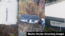 Resturile de dronă identificate în curtea unui sătean din comuna Puiești, județul Vaslui.