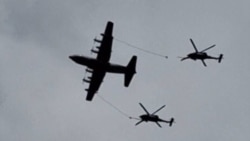 تصویر ادعا شده از یک هواپیما و دو بالگرد آمریکایی در آسمان ایران، جمعه ۱۴ فروردین