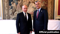 France: President of Kosovo, Hashim Thaci meets his Russian counterpart, Vladimir Putin.