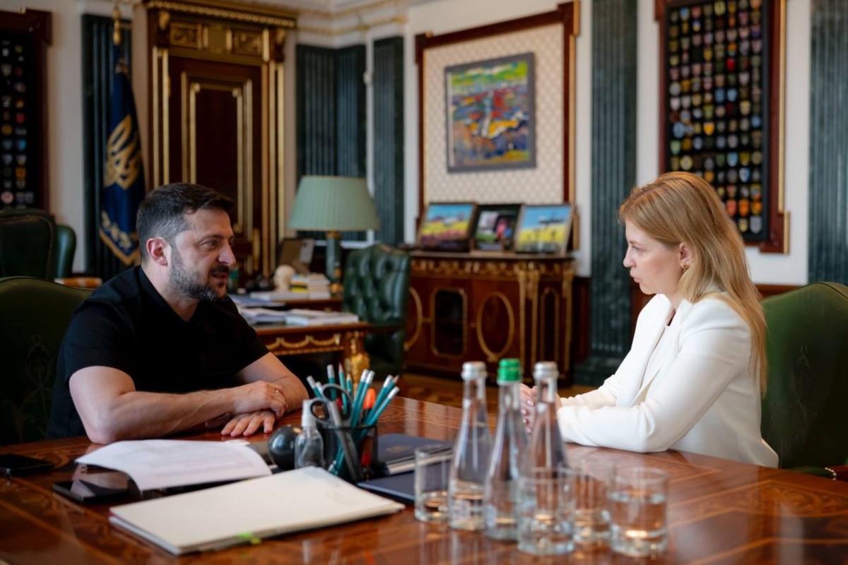 Volodymyr Zelensky and Olha Stefanishyna at the meeting announcing her appointment as Ukraine's ambassador to the United States. Photo released July 17, 2025