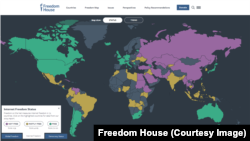 Мапа рэйтынгу свабоды ў інтэрнэце ў сьвеце паводле Freedom House