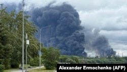 Smoke rises from the Moscow Oil Refinery following a Ukrainian drone attack on June 18.<br><br>The strike came as fuel shortages have spread from the Russian-occupied areas of Crimea and Donetsk in Ukraine into Russia in recent days.<br>
