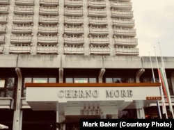 The hard '70s facade of the Hotel Cherno More (Black Sea) in Varna, Bulgaria. For years, this was one of the leading hotels in the city and is still popular.