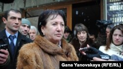 South Ossetia opposition presidential candidate Alla Dzhioyeva talks to the press in Tskhinvali on December 1.