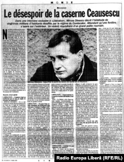 Interviul acordat ziarului „Libération” de Mircea Dinescu la începutul lui 1989