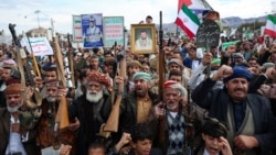 Houthi supporters demonstrate in solidarity with Iran in Sanaa, Yemen, on March 27.