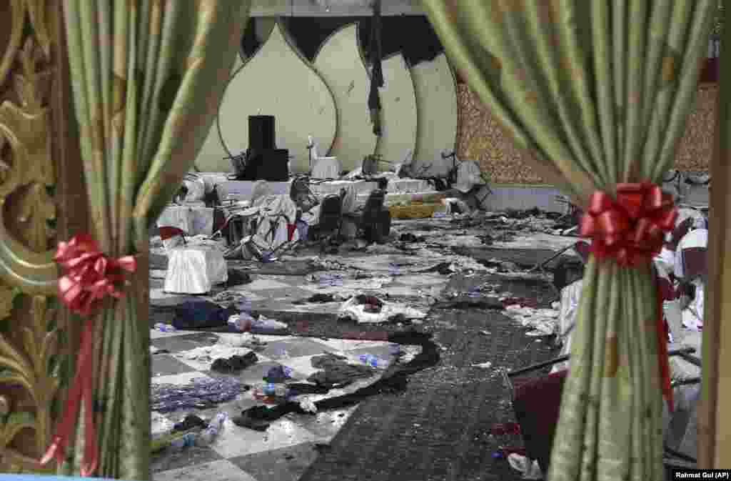 A wedding hall in Kabul, Afghanistan, seen on November 21, a day after a suicide attack. A suicide bomber was able to sneak into the wedding hall where hundreds of Muslim religious scholars and clerics had gathered to mark the birthday of the Prophet Muhammad. (AP/Rahmat Gul)