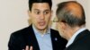 British Foreign Secretary David Miliband (left) speaks with EU foreign-policy chief Javier Solana before the meeting.