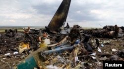 Ուկրաինա - Ռուսամետ անջատականները ռազմամթերք են փնտրում Իլ-76 օդանավի կործանման վայրում, Լուգանսկ, 14-ը հունիսի, 2014թ.