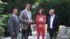 Evroparlamentarci Knut Fleckenstein (prvi s leva), Tanja Fajon i Vladimir Bilčik (prvi s desna) sa predsednikom Srbije Aleksandrom Vučićem u Beogradu, 9. juli 2021.