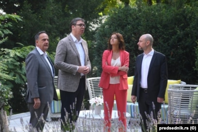 Vladimir Bilçik (i pari nga e djathta), me një delegacion nga Parlamenti Evropian, gjatë një takimi me Aleksandar Vuçiqin, presidentin e atëherëshm të Serbisë, më 9 korrik 2021 në Beograd.