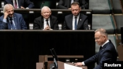 Andrzej Duda a parlament ülésén Varsóban 2024. október 16-án