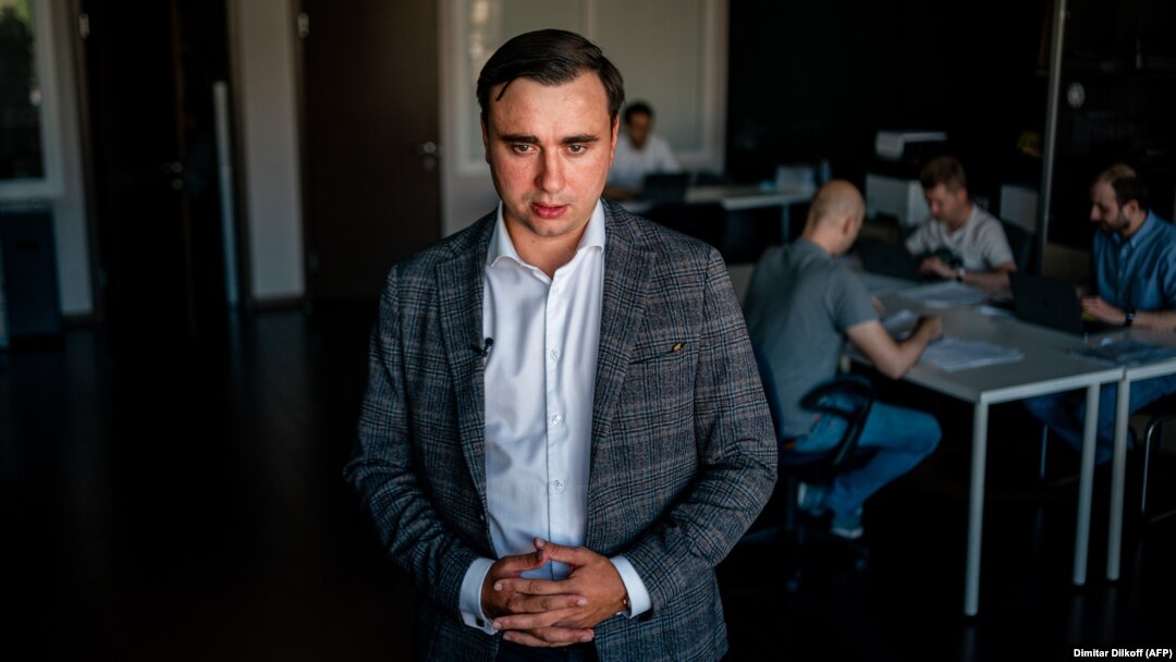 Director Ivan Zhdanov speaks during an interview at the offices of Navalny's Anti-Corruption Foundation in Moscow on September 3.