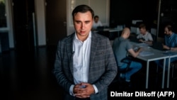 Director Ivan Zhdanov speaks during an interview at the offices of Navalny's Anti-Corruption Foundation in Moscow on September 3.