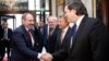 Austria -- Armenian Prime Minister Nikol Pashinian greets the U.S., Russian and French co-chairs of the OSCE Minsk Group before talks with Azerbaijan's President Ilham Aliyev, Vienna March 29, 2019.