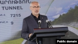 Armenia - Iran’s Vice President Hamid Pourmohammadi speaks during a ground-breaking ceremony in Syunik province, June 27, 2026.