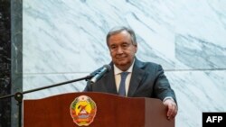 United Nations Secretary General Antonio Guterres speaks during a press conference at the President of Mozambique's Office on July 11, 2019 in Maputo. (Photo by Wikus DE WET / AFP)