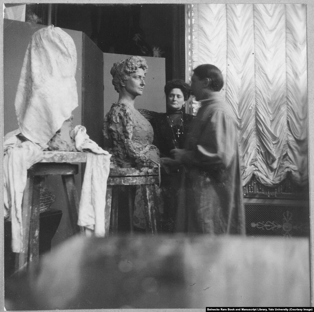 Empress Aleksandra having her likeness modeled in clay. In the three years before the revolution of 1917, the German-born Empress became a figure of suspicion and contempt as Russia fought against Germany on the ruinous battlefields of WWI.