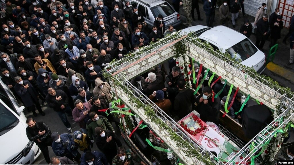 Funeral procession for a former Revolutionary Guard Commander in a township near Tehran, Iran, March 23, 2020.