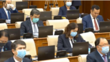 Kazakhstan – deputies of the Mazhilis of the Kazakh Parliament in plenary meeting. Nur-Sultan, 22Apr2020 TV screen shot 
