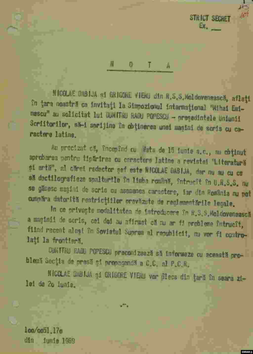După evenimente, au curs notele informative.Într-una dintre ele, a fost surprins un gest de curaj – o solicitare a conducătorilor delegației moldovenești, care au cerut ajutorul președintelului Uniunii Scriitorilor din Republica Socialistă România (la acea dată, Dumitru Radu Popescu), pentru a face rost de o mașină de scris cu caractere latine.Din document nu reiese dacă moldovenii au primit mașina de scris, dar e menționat clar că D.R. Popescu urma să-i raporteze la Securitate.R. Moldova a revenit de la scrierea cu caractere chirilice la scrierea cu caractere latine pe 31 august 1989, la trei luni de la evenimentele din România.