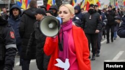 Vicepreședinta Partidului Șor, Marina Tauber, conduce protestul antiguvernamental de la Chișinău, 28 februarie 2023