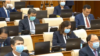 Kazakhstan – deputies of the Mazhilis of the Kazakh Parliament in plenary meeting. Nur-Sultan, 22Apr2020 TV screen shot 