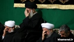 Iran's Supreme Leader Ali Khamenei (C), Iranian President Hassan Rouhani(2nd R) and the top IRGC commander Mohammad Ali Jafari, in a religious ceremony in Tehran on March 2, 2017.