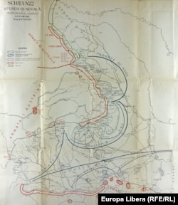 Harta cu dispunerea Armatei Române la începutul campaniei din 1916 (Sursa: Arhiva Ministerului Afacerilor Externe)