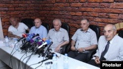 Armenia -- Friends of businessman Levon Hayrapetian at a press conference. 22July, 2014