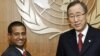 The UN's special rapporteur on human rights to Iran, Ahmed Shaheed (left), with UN Secretary-General Ban Ki-moon (file photo)