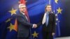 The EU’s foreign policy chief, Federica Mogherini, greets Armenian President Serzh Sarkisian (EU leaders prepare to meet Eastern Neighbors - video grab) 
