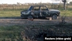 Сгоревшая автомашина в Карабахе