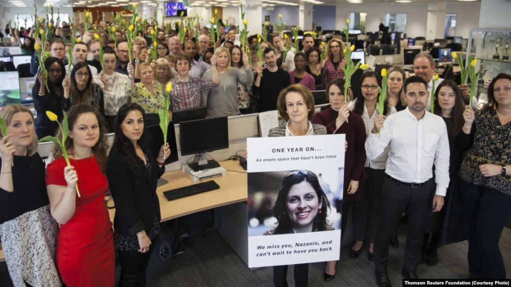 Colleagues of Nazanin Zaghari at Thomson Reuters on the one year anniversary of her detention. 